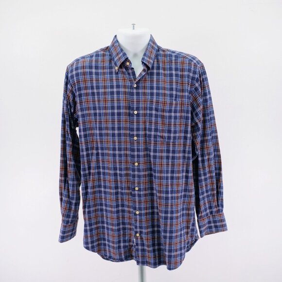 Peter Millar Medium Cotton Plaid Brown Blue Pocket Front Button Down - Picture 4 of 9